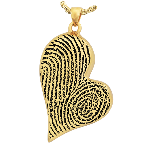 Teardrop Heart Double Fingerprint Pendant Cremation Jewelry-Jewelry-New Memorials-14K Solid Yellow Gold (allow 4-5 weeks)-Single Chamber-Afterlife Essentials