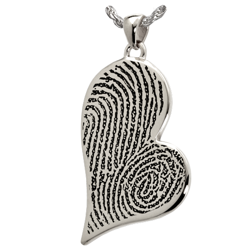 Teardrop Heart Double Fingerprint Pendant Cremation Jewelry-Jewelry-New Memorials-925 Sterling Silver-No Chamber (flat)-Afterlife Essentials