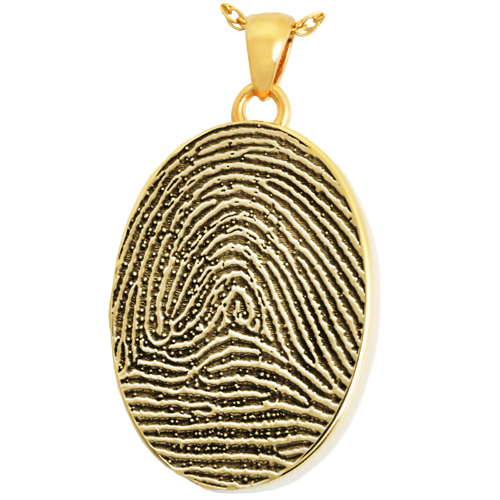 Oval Fingerprint Pendant Cremation Jewelry-Jewelry-New Memorials-14K Solid Yellow Gold (allow 4-5 weeks)-Full-Coverage-Chamber (for ashes)-Afterlife Essentials