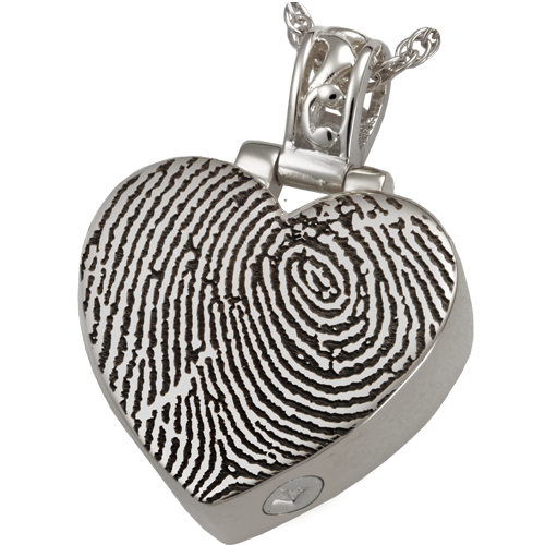 Heart Filigree Bail Fingerprint Pendant Cremation Jewelry-Jewelry-New Memorials-Sterling Silver-Full-Coverage Fingerprint-Afterlife Essentials