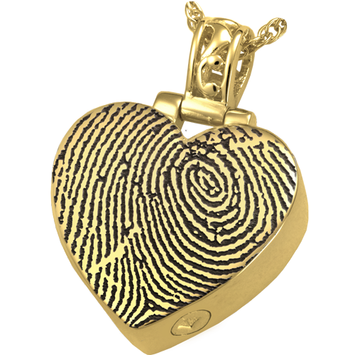 Heart Filigree Bail Fingerprint Pendant Cremation Jewelry-Jewelry-New Memorials-14K Solid Yellow Gold (allow 4-5 weeks)-Full-Coverage Fingerprint-Afterlife Essentials