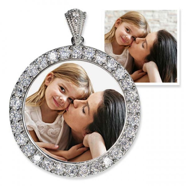 Sterling Silver & CZ Premium Round Photo Pendant Jewelry-Jewelry-Photograve-Afterlife Essentials