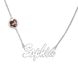Personalized Name Necklace with Round Photo Charm Jewelry-Jewelry-Photograve-Afterlife Essentials