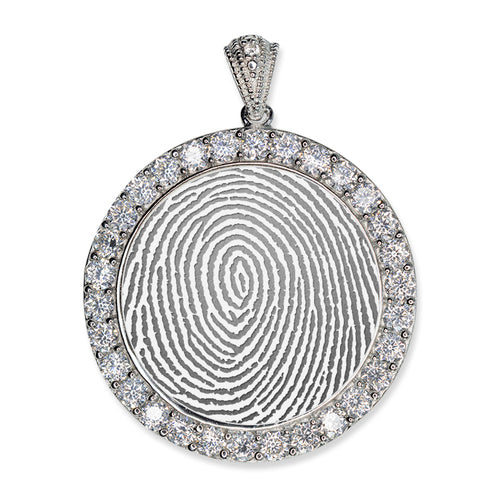 Sterling Silver Custom Fingerprint Round Pendant with Cubic Zirconias Jewelry-Jewelry-Photograve-Sterling Silver-1" X 1"-Afterlife Essentials