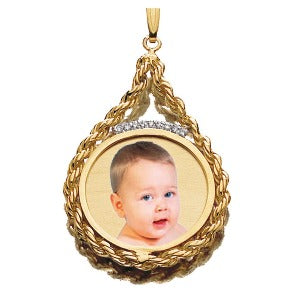 Roped Round w/ 9 Diamonds Photo Engraved Pendant Jewelry-Jewelry-Photograve-Afterlife Essentials