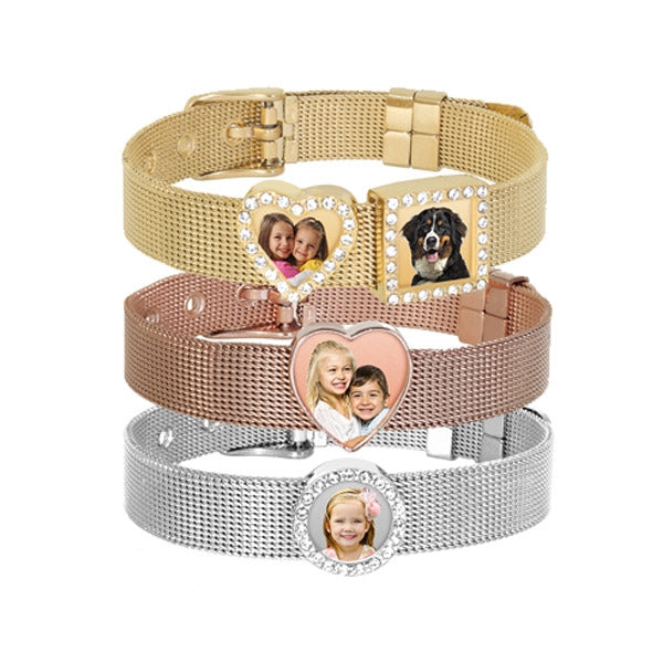 Photo Engraved Mesh Charm Bracelet with Buckle Jewelry-Jewelry-Photograve-Afterlife Essentials