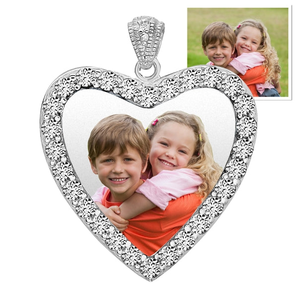 Sterling Silver & CZ Premium Heart Photo Pendant Jewelry-Jewelry-Photograve-Sterling Silver-1" X 1"-Afterlife Essentials