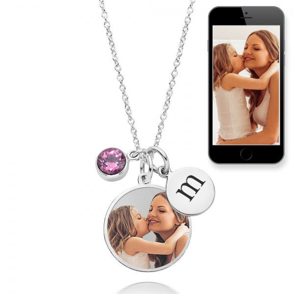 Petite Photo Engraved Charm w/ Engravable Disc & Birthstone Jewelry-Jewelry-Photograve-Sterling Silver-2/3" X 2/3"-Afterlife Essentials