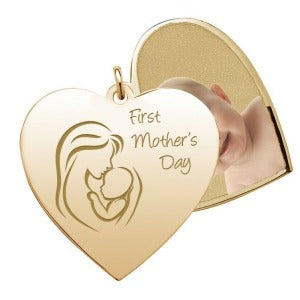 "First Mother's Day" Heart Swivel Photo Pendant Jewelry-Jewelry-Photograve-Afterlife Essentials