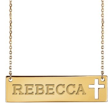 Personalized Name Bar Necklace w/ Cross Design & 18" Chain Jewelry-Jewelry-Photograve-Afterlife Essentials