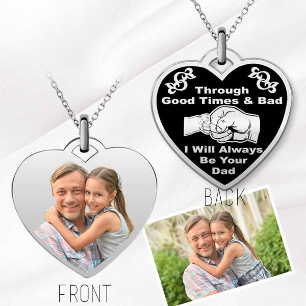 Stainless Steel "Dad & Daughter" Photo Engraved Heart Pendant with Chain Jewelry-Jewelry-Photograve-Afterlife Essentials