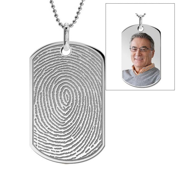Stainless Steel Custom Fingerprint Dog Tag Pendant with Chain Jewelry-Jewelry-Photograve-Stainless Steel-1 1/4" X 2"-Afterlife Essentials