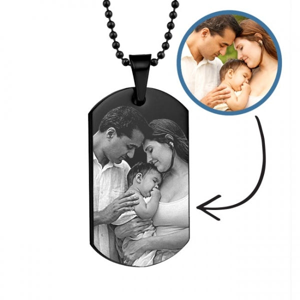 Black Stainless Steel Laser Dog Tag Photo Pendant w- 24 inch Ball Chain Jewelry-Jewelry-Photograve-Stainless Steel-1" X 1 1/4"-Afterlife Essentials