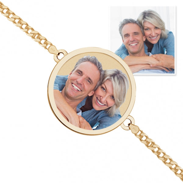 Round Photo Engrave Bracelet w/ Curb Chain Jewelry-Jewelry-Photograve-Afterlife Essentials