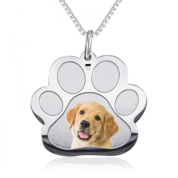 Stainless Steel Photo Engraved Paw Print Pendant with Chain Jewelry-Jewelry-Photograve-Afterlife Essentials