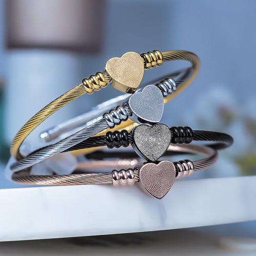 Custom Fingerprint Heart Bangle Bracelet Jewelry-Jewelry-Photograve-Afterlife Essentials