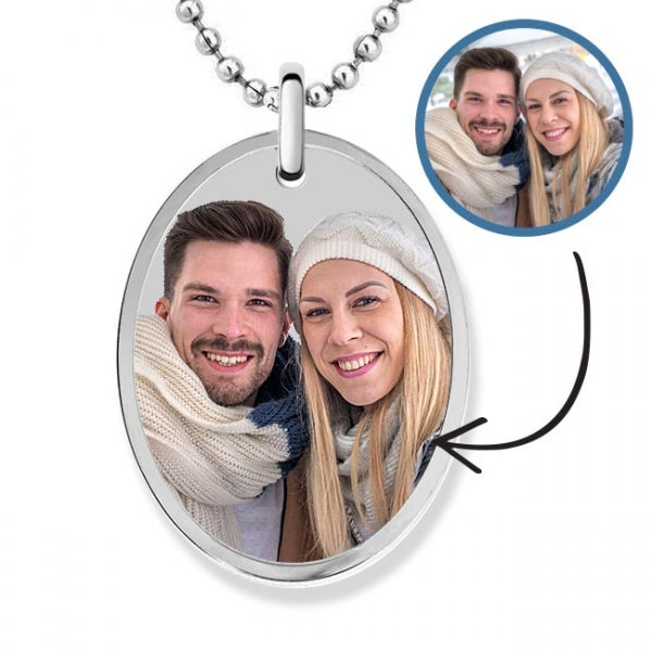 Stainless Steel Oval Photo Pendant with Chain Jewelry-Jewelry-Photograve-Stainless Steel-1" X 1 1/4"-Afterlife Essentials