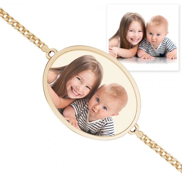 Oval Photo Engrave Bracelet w/ Curb Chain Jewelry-Jewelry-Photograve-Afterlife Essentials