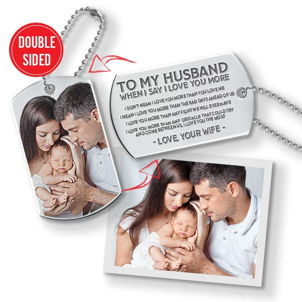 Stainless Steel ' To My Husband ' Double Sided Photo Dog Tag w/ Keychain Attachment Jewelry-Jewelry-Photograve-Stainless Steel-1 1/4" X 2"-Afterlife Essentials