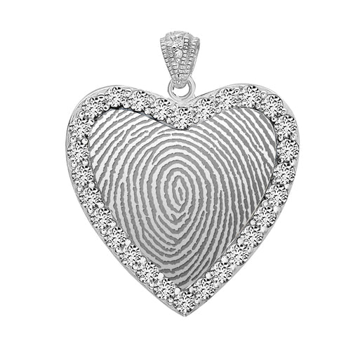 Sterling Silver Custom Fingerprint Heart Pendant with Cubic Zirconias Jewelry-Jewelry-Photograve-Sterling Silver-1" X 1"-Afterlife Essentials