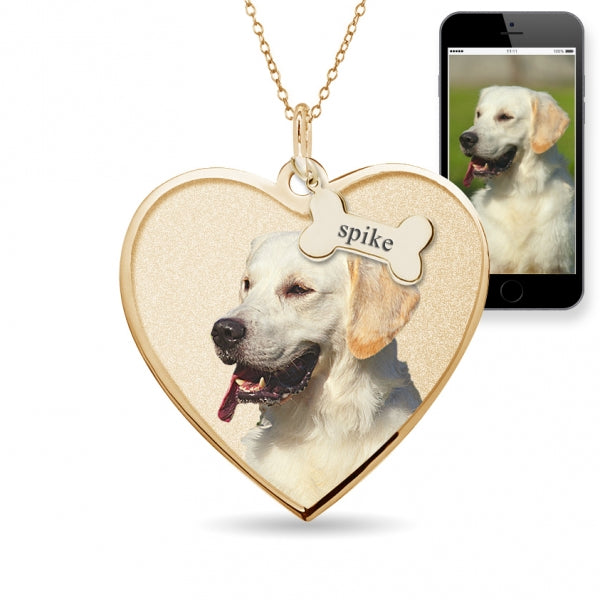 Photo Pendant Heart Necklace w/ Personalized Dog Bone Tags Jewelry-Jewelry-Photograve-Afterlife Essentials