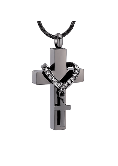 Collar Cross with Rhinestones – Pendant with Chain-Jewelry-Bogati-Black-tone-Afterlife Essentials
