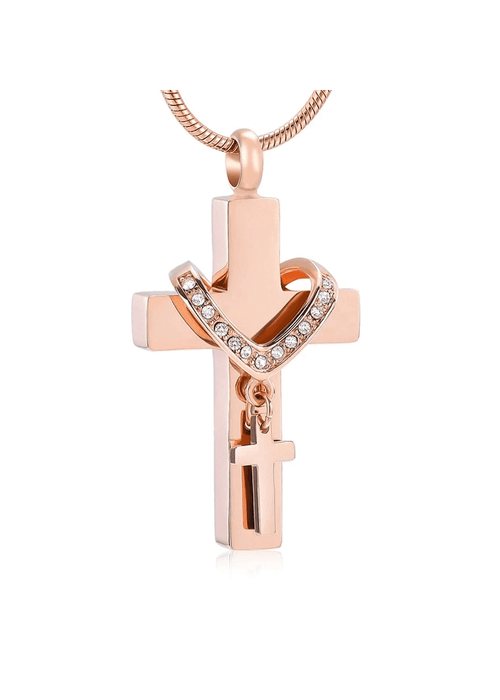 Collar Cross with Rhinestones – Pendant with Chain-Jewelry-Bogati-Rose Gold-tone-Afterlife Essentials