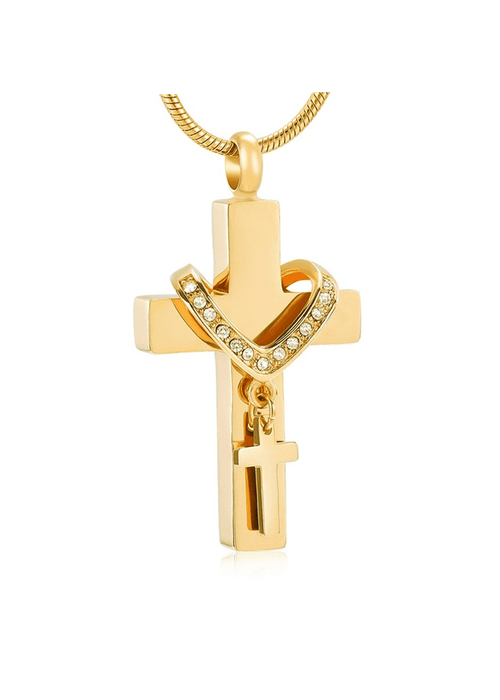 Collar Cross with Rhinestones – Pendant with Chain-Jewelry-Bogati-Gold-tone-Afterlife Essentials