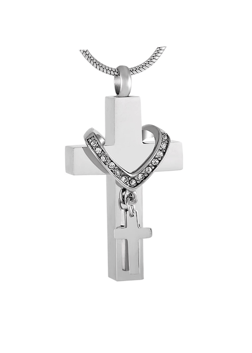 Collar Cross with Rhinestones – Pendant with Chain-Jewelry-Bogati-Silver-tone-Afterlife Essentials