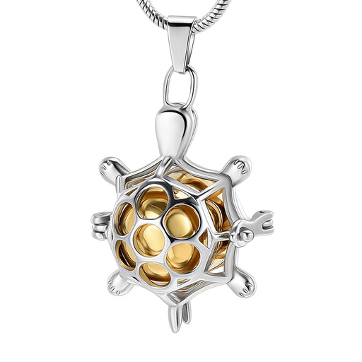 Stainless Steel Cremation Urn Pendant with Chain – Gold and Silver Colored Turtle Locket-Jewelry-Bogati-Afterlife Essentials
