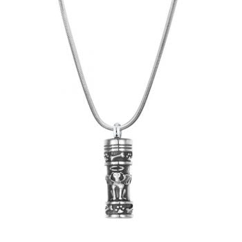 Stainless Steel Cremation Urn Pendant with Chain – Guardian Dog Angel Cylinder with Paw Prints and Bone Design-Jewelry-Bogati-Afterlife Essentials