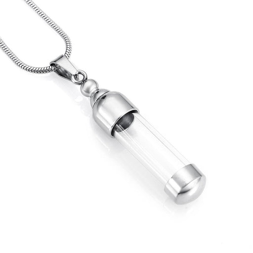 Stainless Steel Glass Cylinder Cremation Urn Pendant with Chain-Jewelry-Bogati-Afterlife Essentials