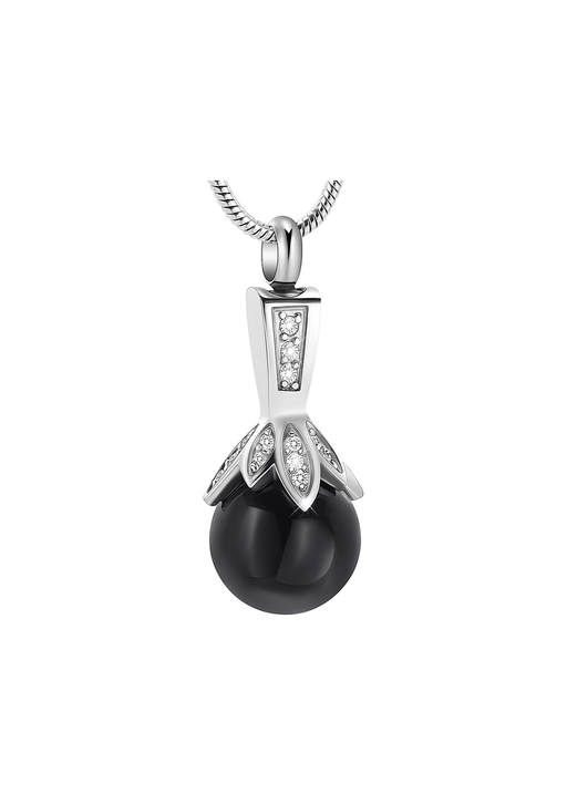 Black Pearl with Rhinestones – Silver-tone – Pendant with Chain-Jewelry-Bogati-Afterlife Essentials