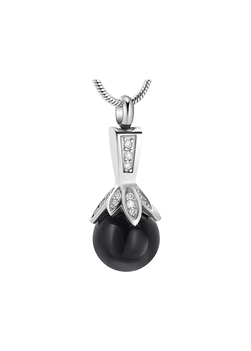 Black Pearl with Rhinestones – Silver-tone – Pendant with Chain-Jewelry-Bogati-Afterlife Essentials