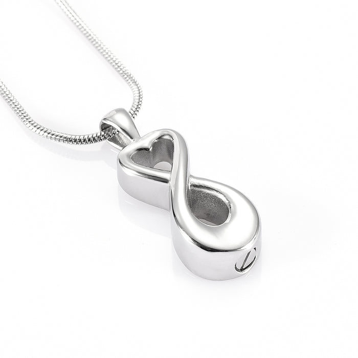 Stainless Steel Cremation Urn Pendant with Chain – Infinity with Heart-Jewelry-Bogati-Afterlife Essentials