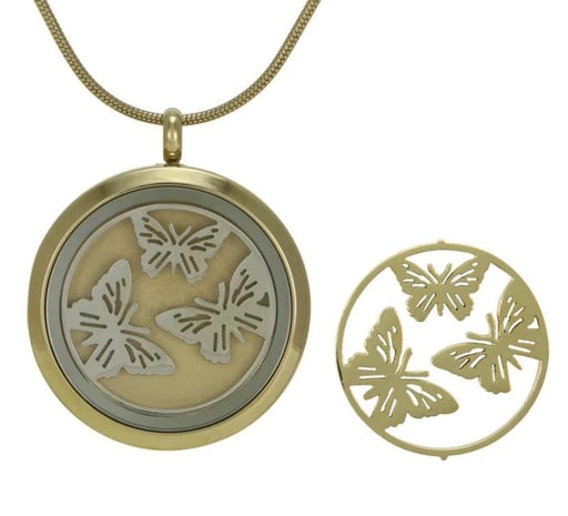Round Pendant Butterflies Necklace Cremation Jewelry (2 inserts)-Jewelry-Terrybear-Afterlife Essentials