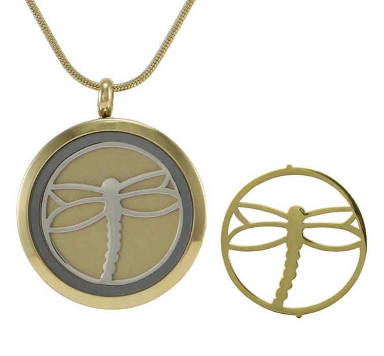 Round Pendant Dragonfly Necklace Cremation Jewelry (2 inserts)-Jewelry-Terrybear-Afterlife Essentials