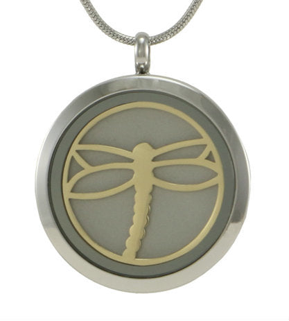 Round Pendant Dragonfly Necklace Cremation Jewelry (2 inserts)-Jewelry-Terrybear-Pewter-Afterlife Essentials
