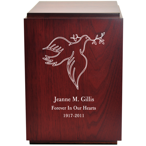 Classic Cherry Finish Wood With Engraved Dove 200 cu in Cremation Urn-Cremation Urns-New Memorials-Afterlife Essentials