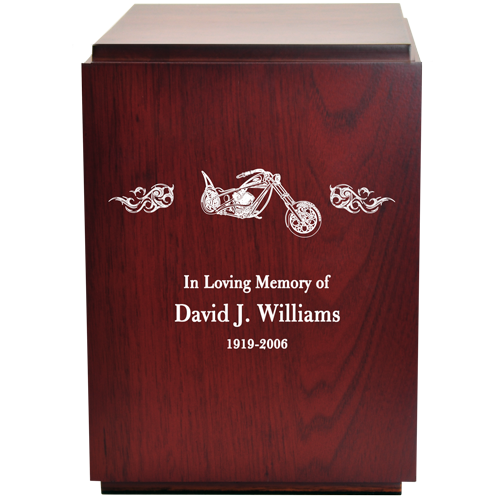 Classic Cherry Finish Wood with Engraved Motorcycle 200 cu in Cremation Urn-Cremation Urns-New Memorials-Afterlife Essentials