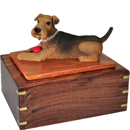 Airedale with Ball Pet Wood Cremation Urn-Cremation Urns-New Memorials-Afterlife Essentials