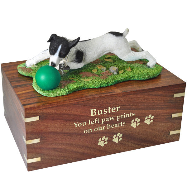 Jack Russell Terrier Ball Black and White Pet Wood Cremation Urn-Cremation Urns-New Memorials-Extra Large (185 cu in)-Afterlife Essentials