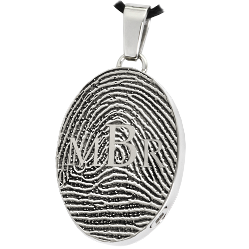 Oval Fingerprint with Monogram Cremation Jewelry-Jewelry-New Memorials-Afterlife Essentials