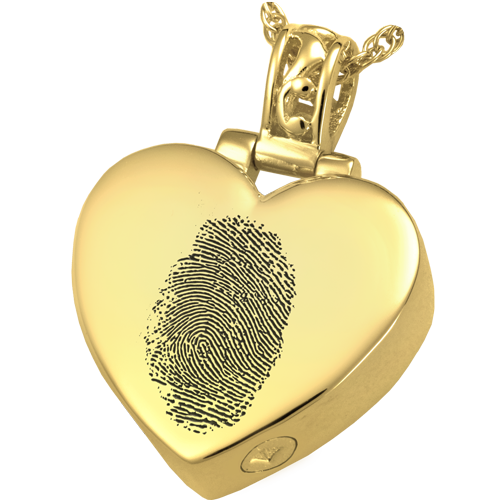Heart Filigree Bail Fingerprint Pendant Cremation Jewelry-Jewelry-New Memorials-14K Solid Yellow Gold (allow 4-5 weeks)-Natural Fingerprint-Afterlife Essentials