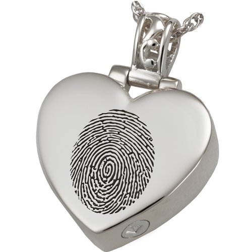 Heart Filigree Bail Fingerprint Pendant Cremation Jewelry-Jewelry-New Memorials-Sterling Silver-Oval Outlined Fingerprint-Afterlife Essentials