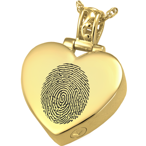 Heart Filigree Bail Fingerprint Pendant Cremation Jewelry-Jewelry-New Memorials-14K Solid Yellow Gold (allow 4-5 weeks)-Oval Outlined Fingerprint-Afterlife Essentials