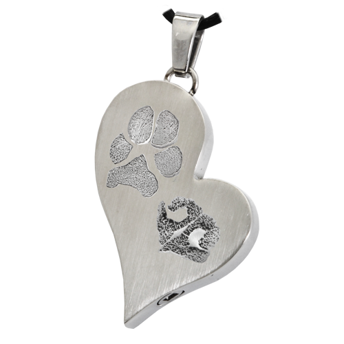 B&B Teardrop Heart Pawprint and Noseprint Pendant Cremation Jewelry-Jewelry-New Memorials-Stainless Steel-Chamber (for ashes)-Afterlife Essentials