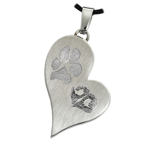 B&B Teardrop Heart Pawprint and Noseprint Pendant Cremation Jewelry-Jewelry-New Memorials-Stainless Steel-No Chamber (flat)-Afterlife Essentials