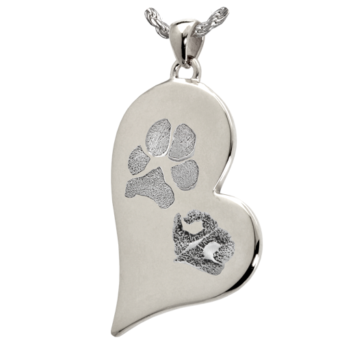 B&B Teardrop Heart Pawprint and Noseprint Pendant Cremation Jewelry-Jewelry-New Memorials-925 Sterling Silver-No Chamber (flat)-Afterlife Essentials