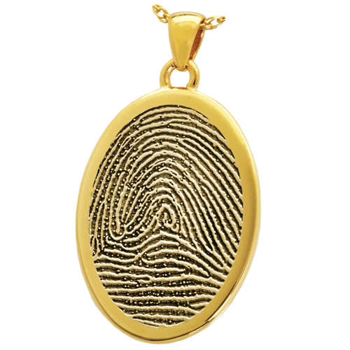 Oval Fingerprint Pendant Cremation Jewelry-Jewelry-New Memorials-14K Solid Yellow Gold (allow 4-5 weeks)-Rim-No Chamber (flat)-Afterlife Essentials
